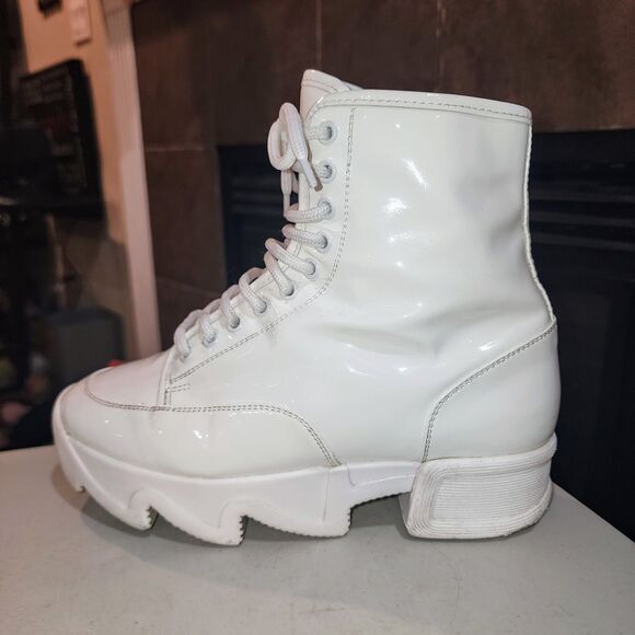 IRI AROM Sz 6.5 White Patent Wavy Sole Harajuku Grunge Anime Ankle Boots Italy - Picture 6 of 15